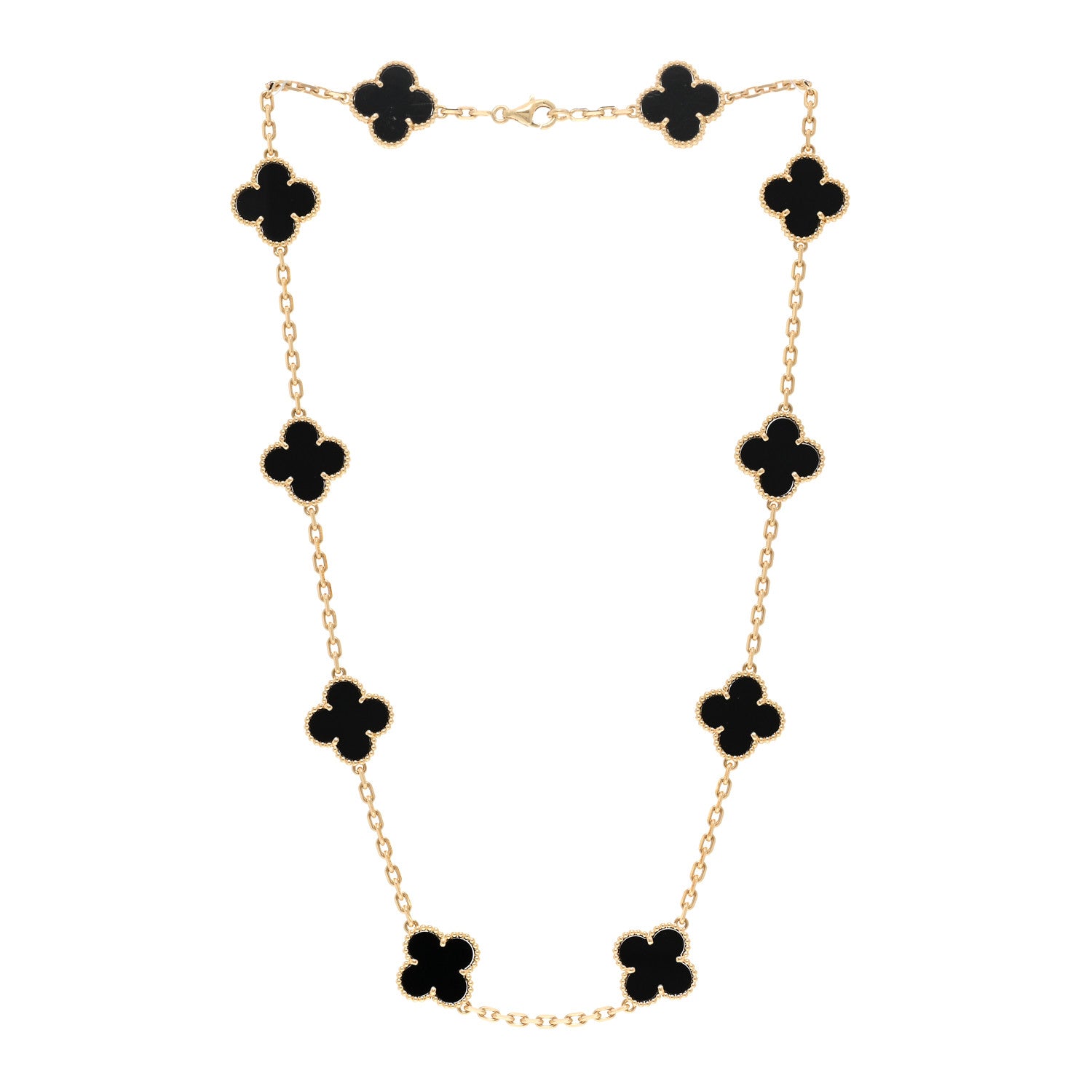 Van Cleef & Arpels 18K Yellow Gold Black Onyx 10 Motifs Vintage Alhambra Necklace 3 of 5