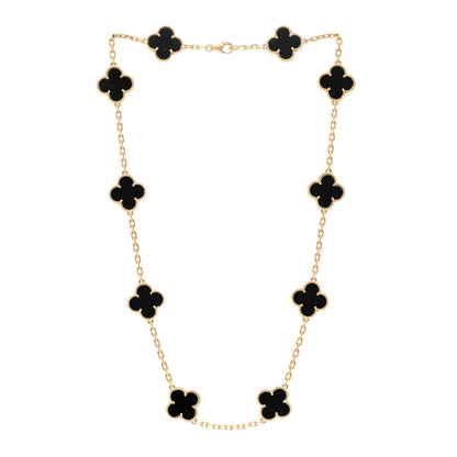 Van Cleef & Arpels 18K Yellow Gold Black Onyx 10 Motifs Vintage Alhambra Necklace 3 of 5