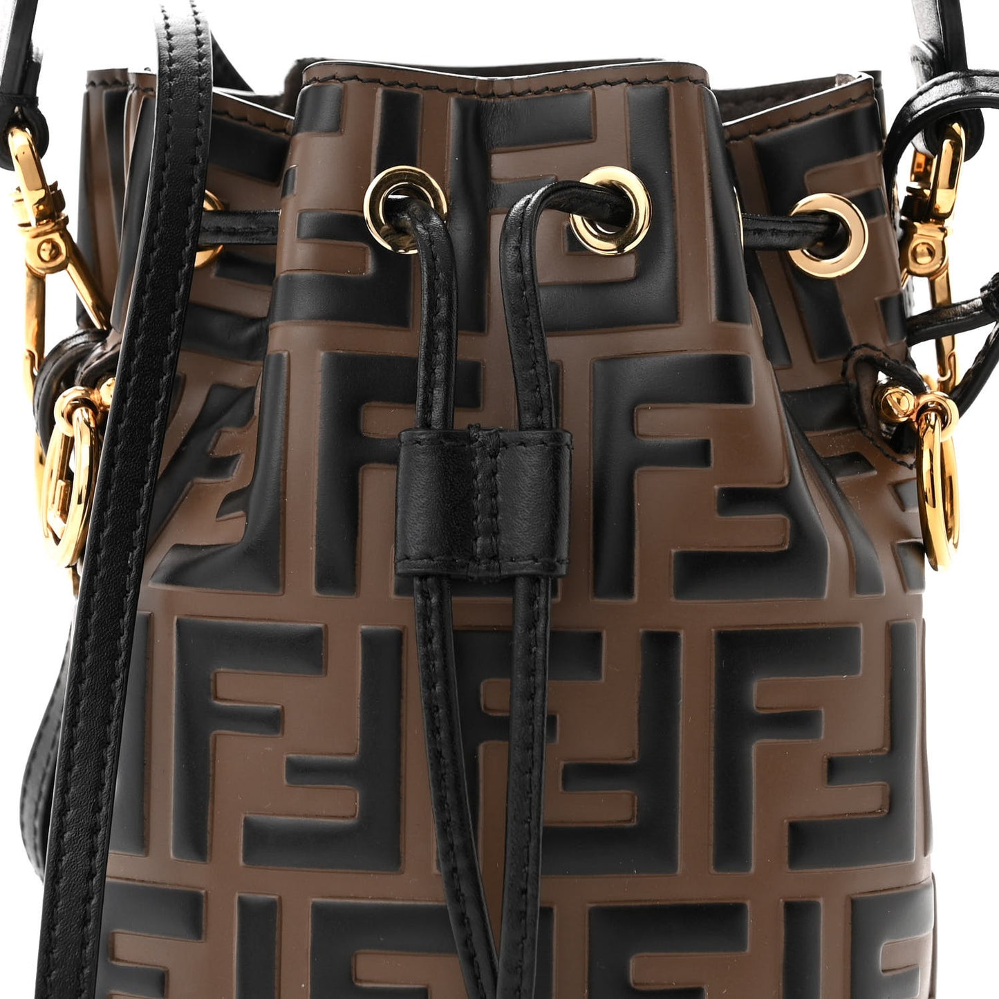 Vitello Liberty F is Fendi Bi-Color FF 1974 Embossed Mini Mon Tresor Bucket Bag Maya Black