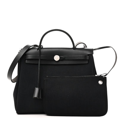 Hermes Military Toile Vache Hunter Herbag Zip Retourne 31 PM Black 3 of 11