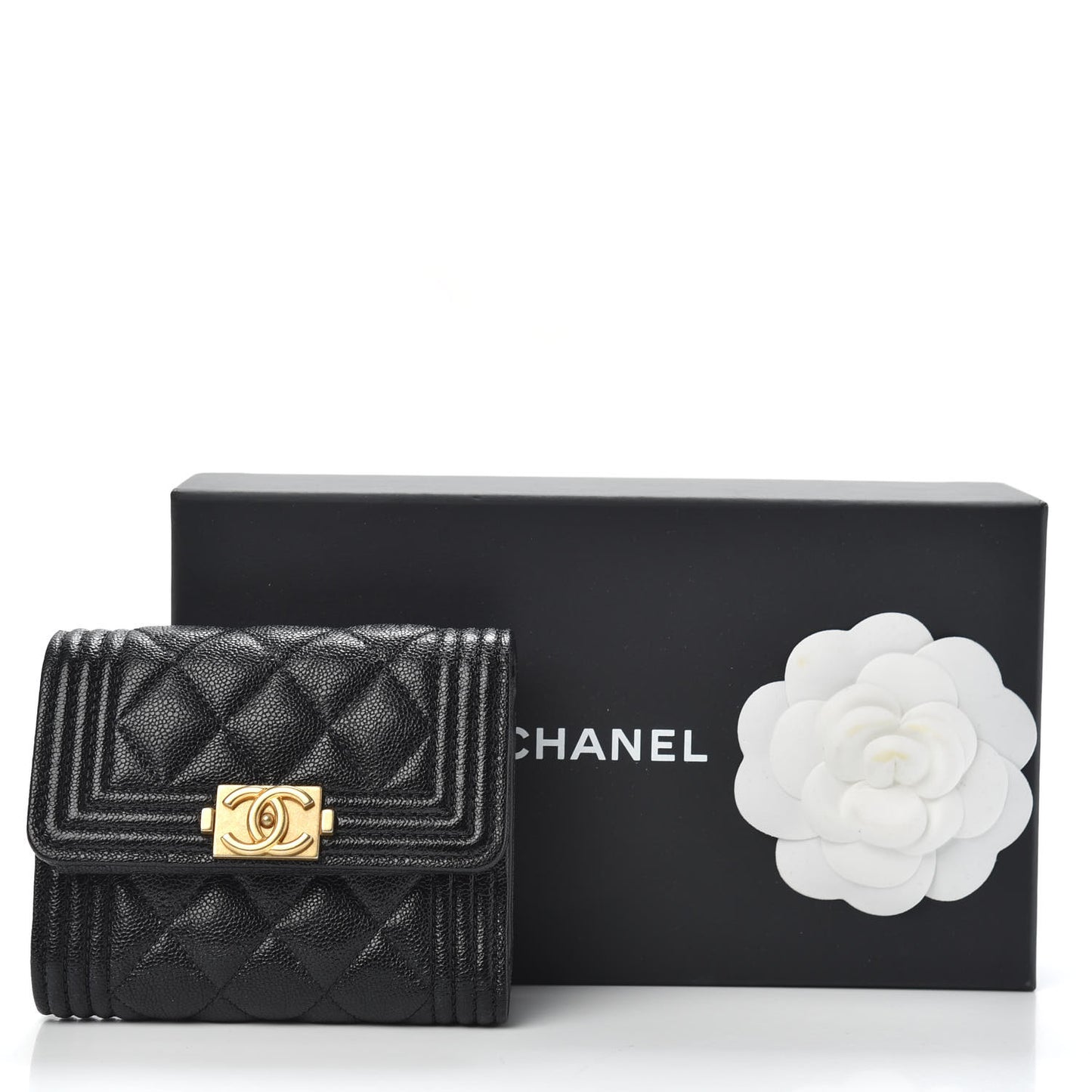 Caviar Quilted Compact Boy Wallet Black