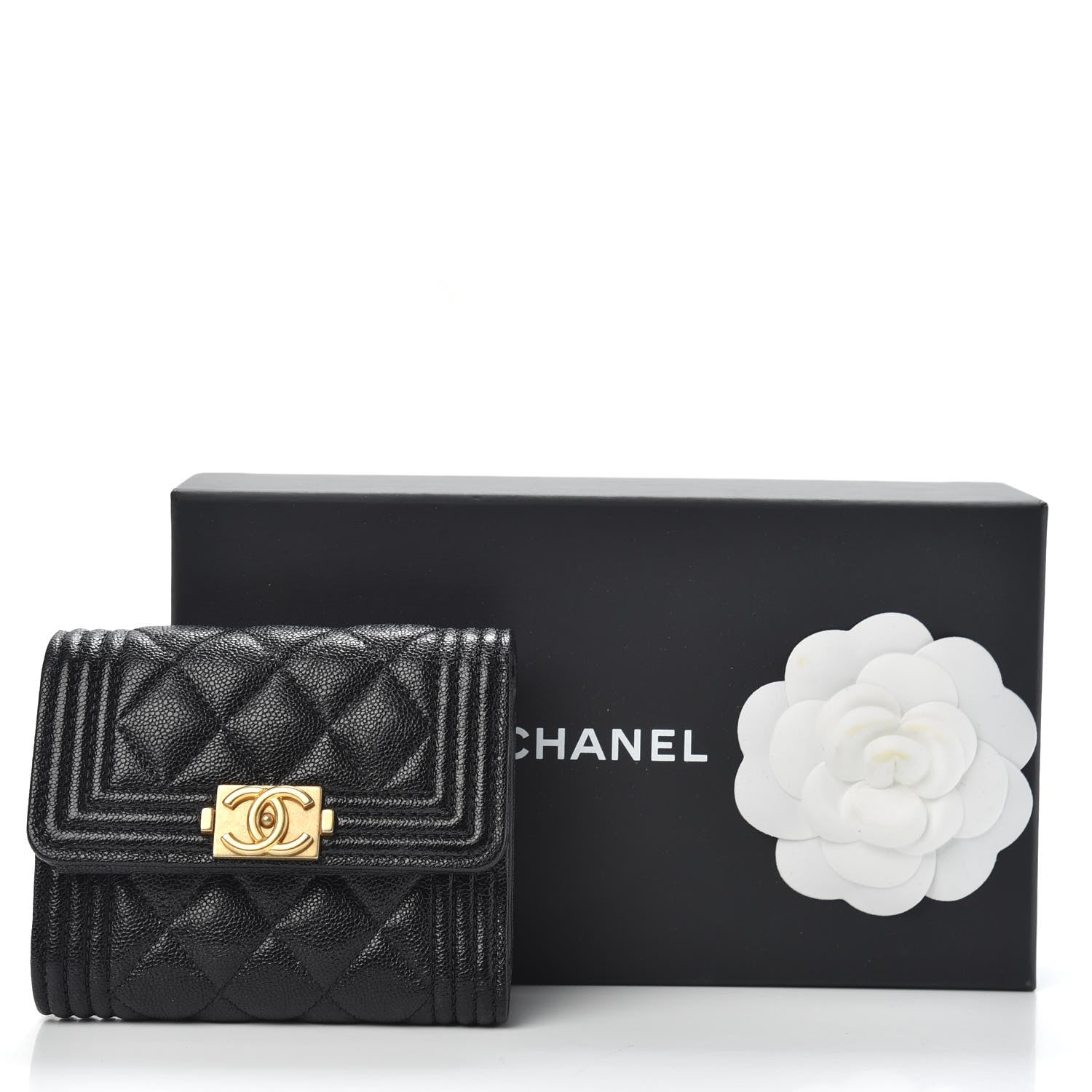 Chanel Caviar Quilted Compact Boy Wallet Black 8 of 8
