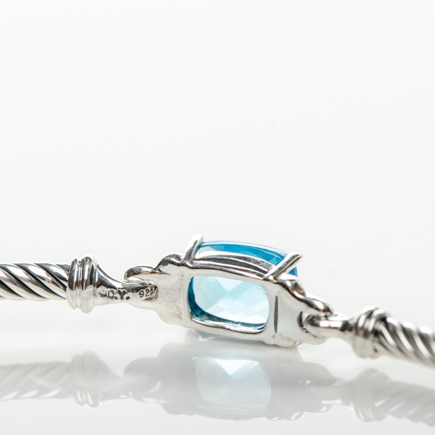 Sterling Silver Diamond Blue Topaz 3mm Petite Wheaton Bracelet