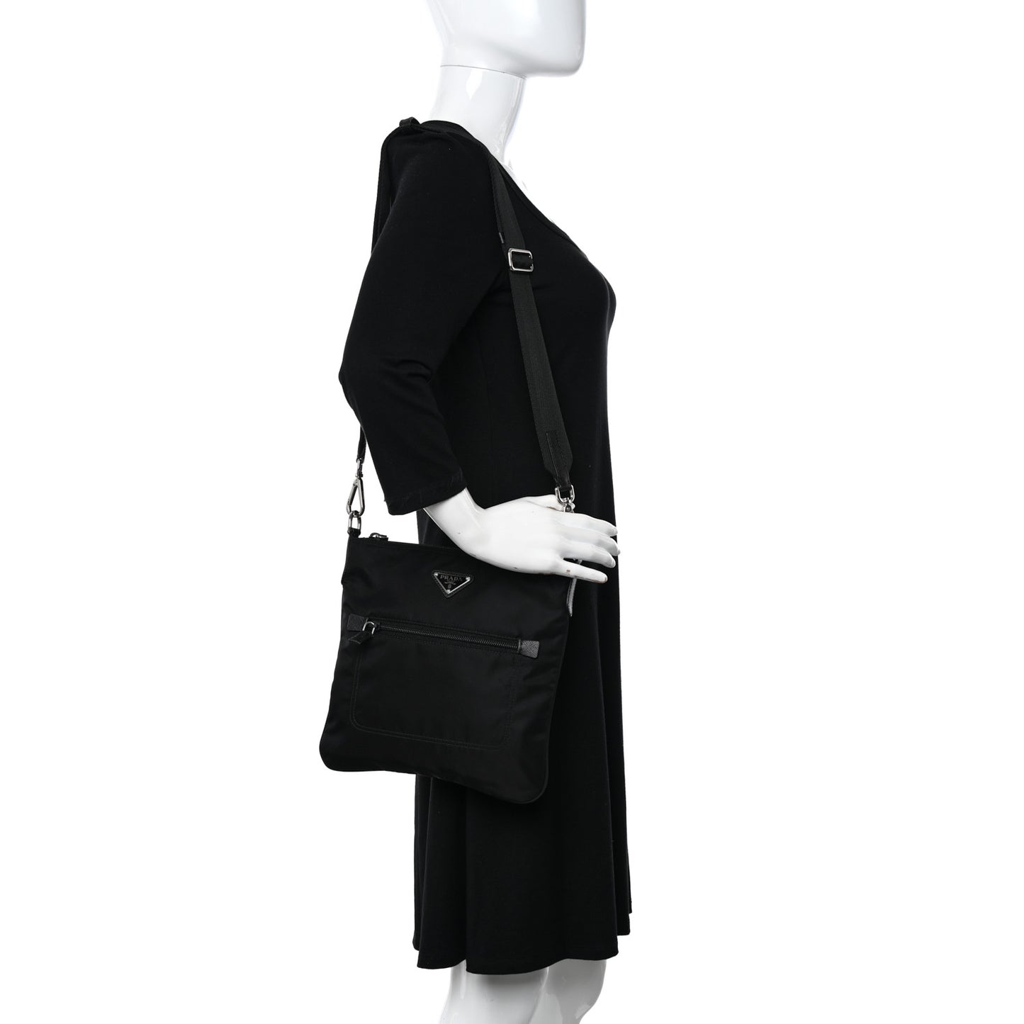 Tessuto Nylon Saffiano Flat Messenger Bag Black
