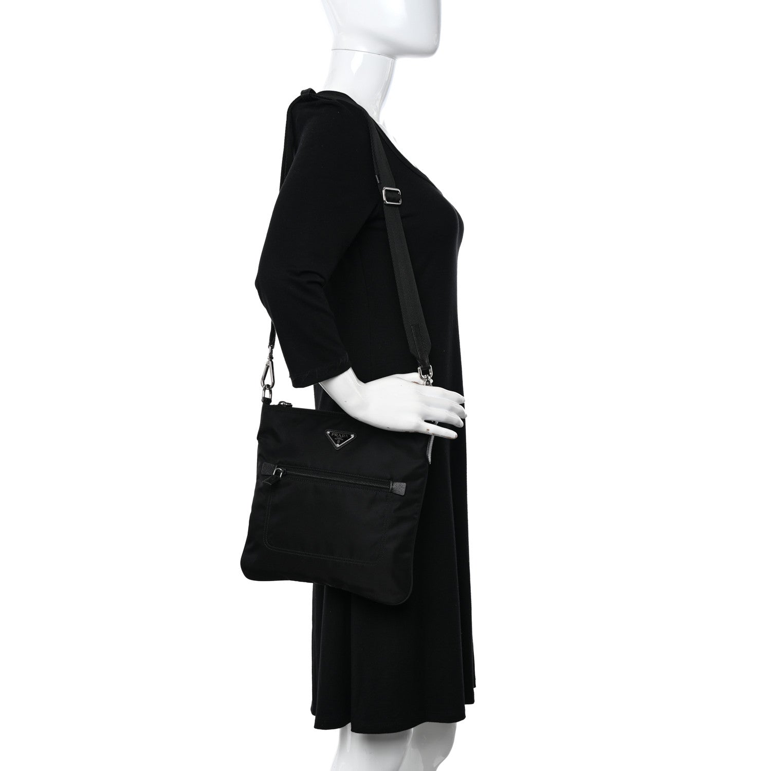 Prada Tessuto Nylon Saffiano Flat Messenger Bag Black 2 of 9
