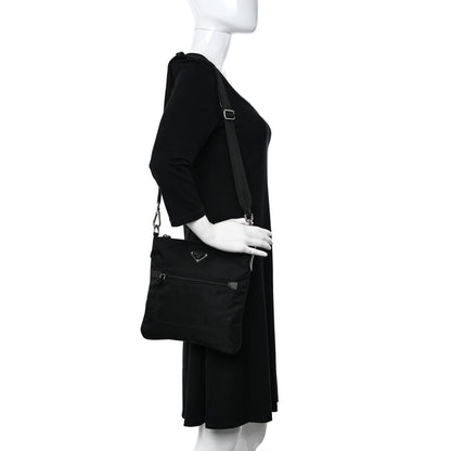 Prada Tessuto Nylon Saffiano Flat Messenger Bag Black 2 of 9