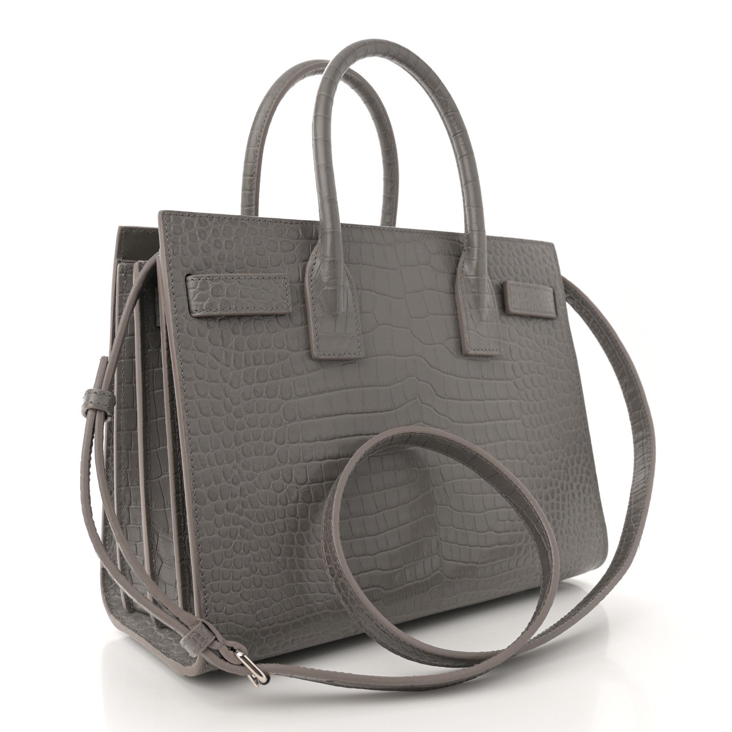 Saint Laurent Calfskin Crocodile Embossed Baby Sac De Jour Fog 3 of 13
