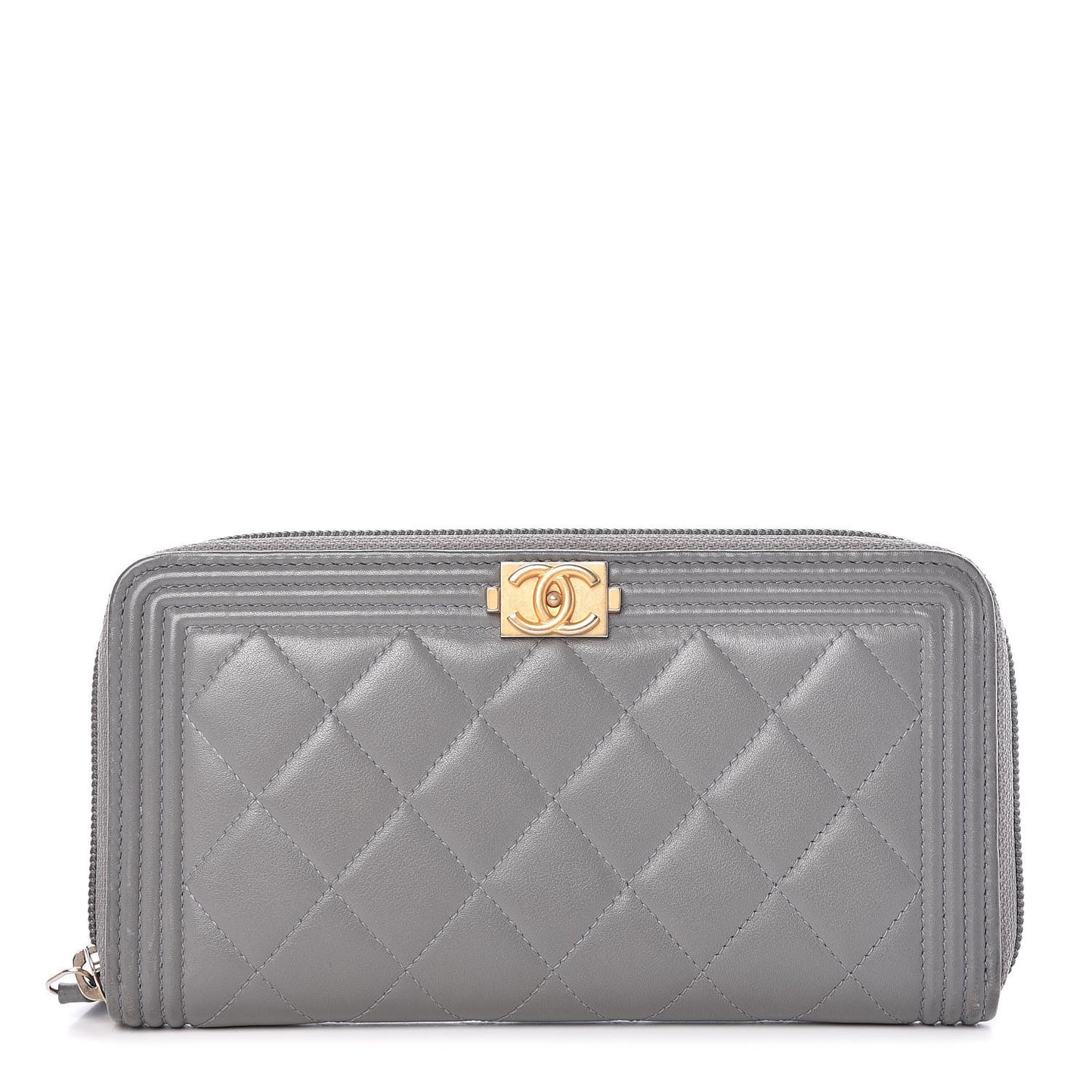 Lambskin Quilted Boy Zip Around Wallet Grey