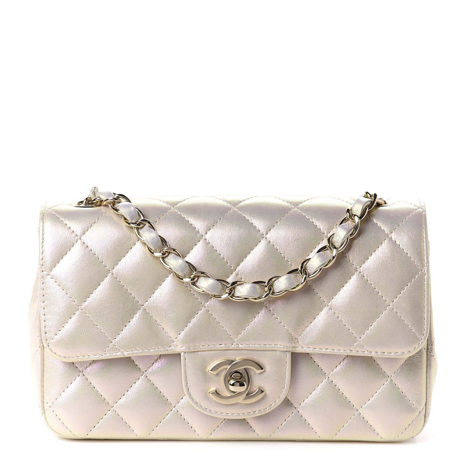 Chanel Iridescent Lambskin Quilted Mini Rectangular Flap Ivory 1 of 11