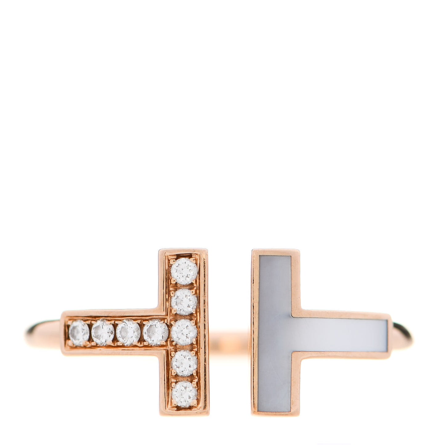18K Rose Gold Diamond Mother of Pearl T Wire Ring 53 6.5