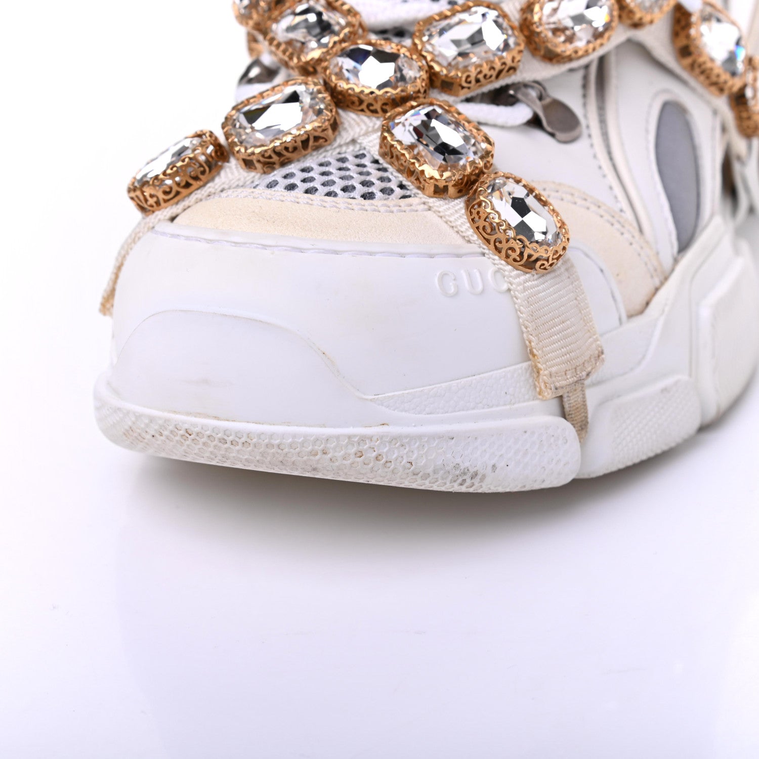 Gucci X SEGA Mesh Calfskin Suede Removable Crystals Womens Flashtrek Sneakers 38.5 Great White 16 of 23