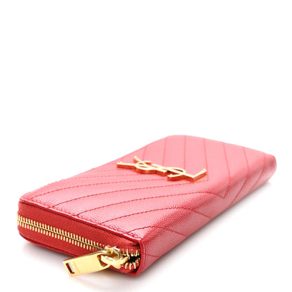 Saint Laurent Grain De Poudre Matelasse Chevron Monogram Zip Around Wallet Red 4 of 6