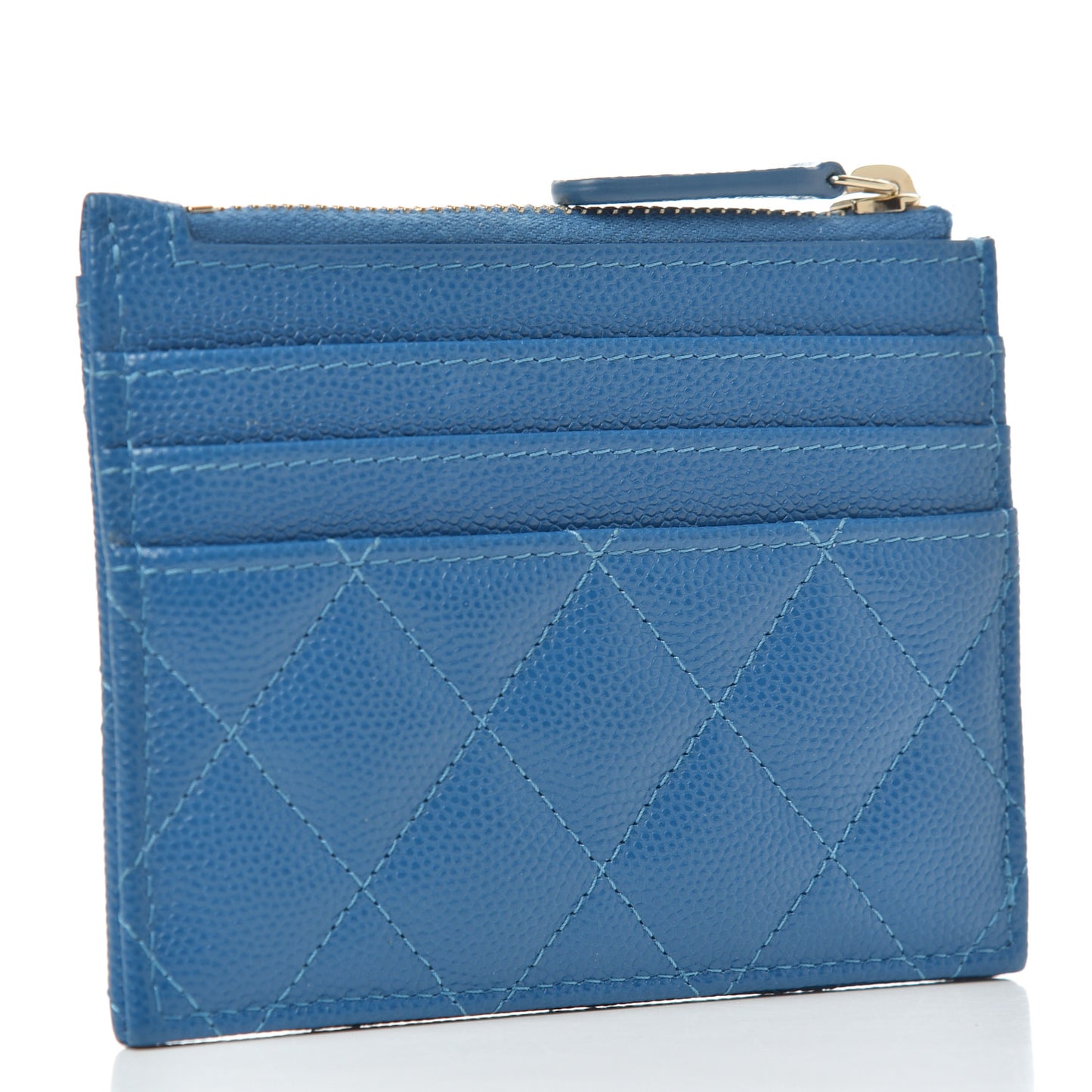Caviar Quilted CC Zip Card Holder Blue