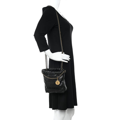 Chanel Shiny Caviar Quilted Monochrome Mini Chanel 22 Black 2 of 11