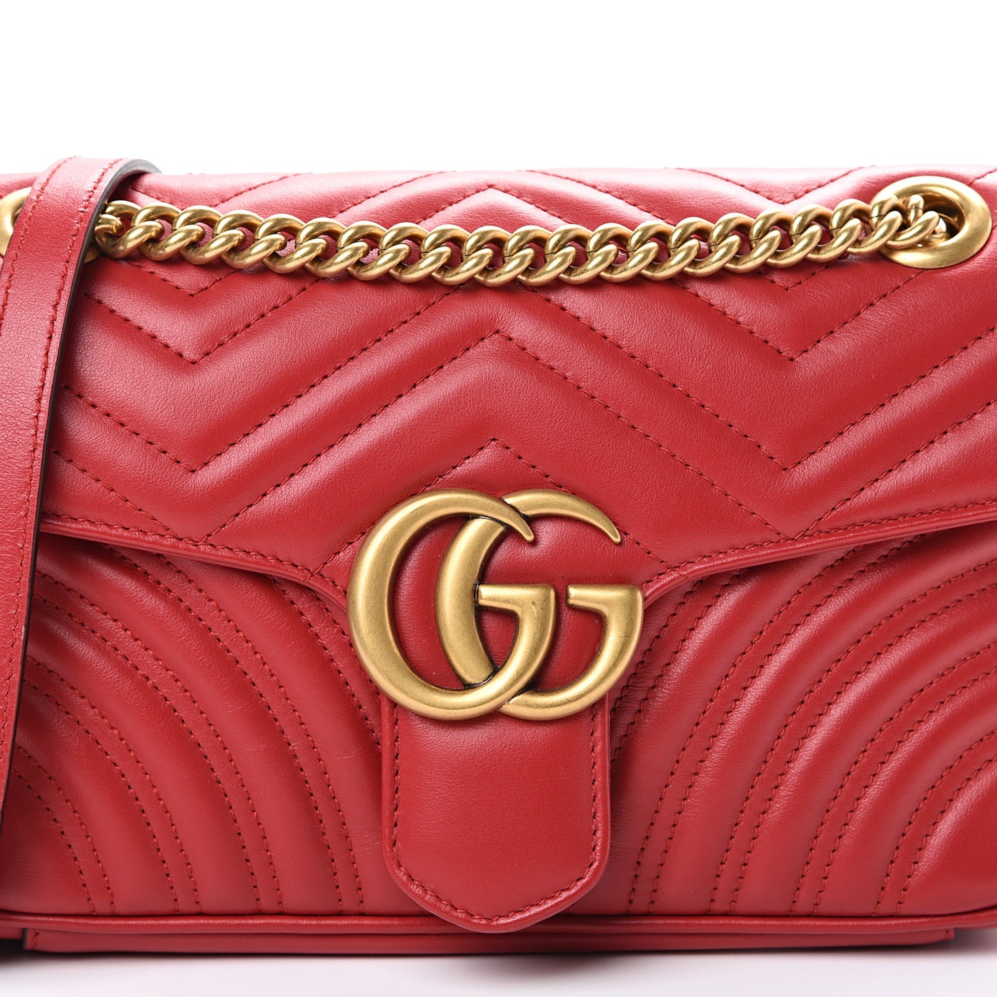 Calfskin Matelasse Small GG Marmont Shoulder Bag Hibiscus Red