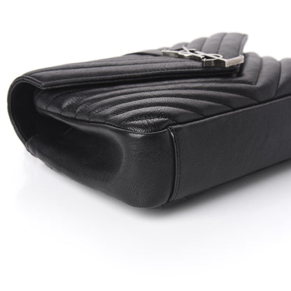 Saint Laurent Sheepskin Matelasse Chevron Monogram Medium College Bag Black 5 of 8