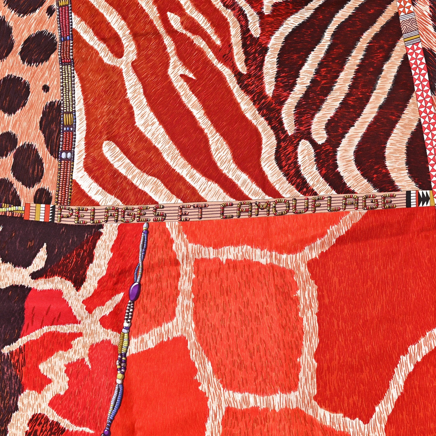 Hermes Silk Pelages et Camouflage Scarf 90 Brique Acajou Rouge H 4 of 5