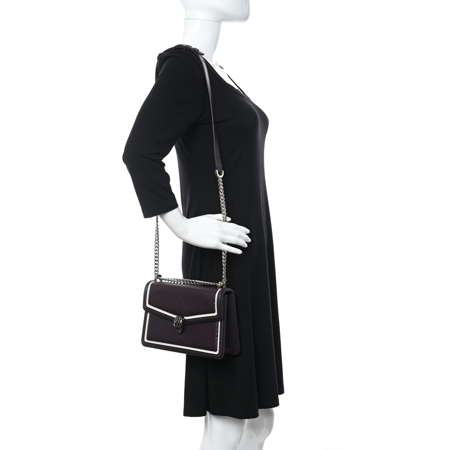 Bulgari Quilted Nappa Smooth Calfskin Serpenti Forever Diamond Blast Shoulder Bag Plum 2 of 9