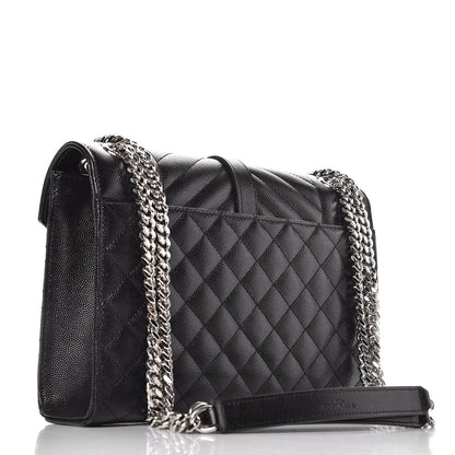 Saint Laurent Grain De Poudre Textured Mixed Matelasse Triquilt Medium Monogram Satchel Black 4 of 8