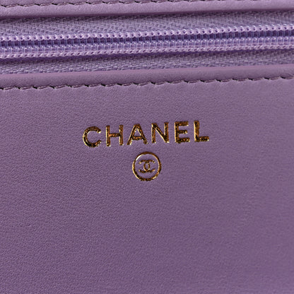 Chanel Lambskin Quilted Crystal Top Handle Clutch With Chain Light Purple 6 of 13