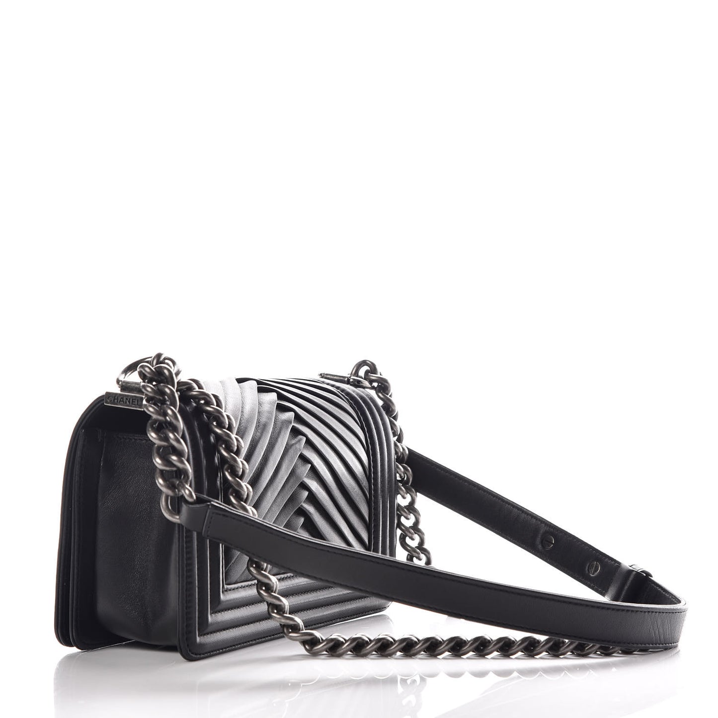 Lambskin Pleated Small Boy Flap Black