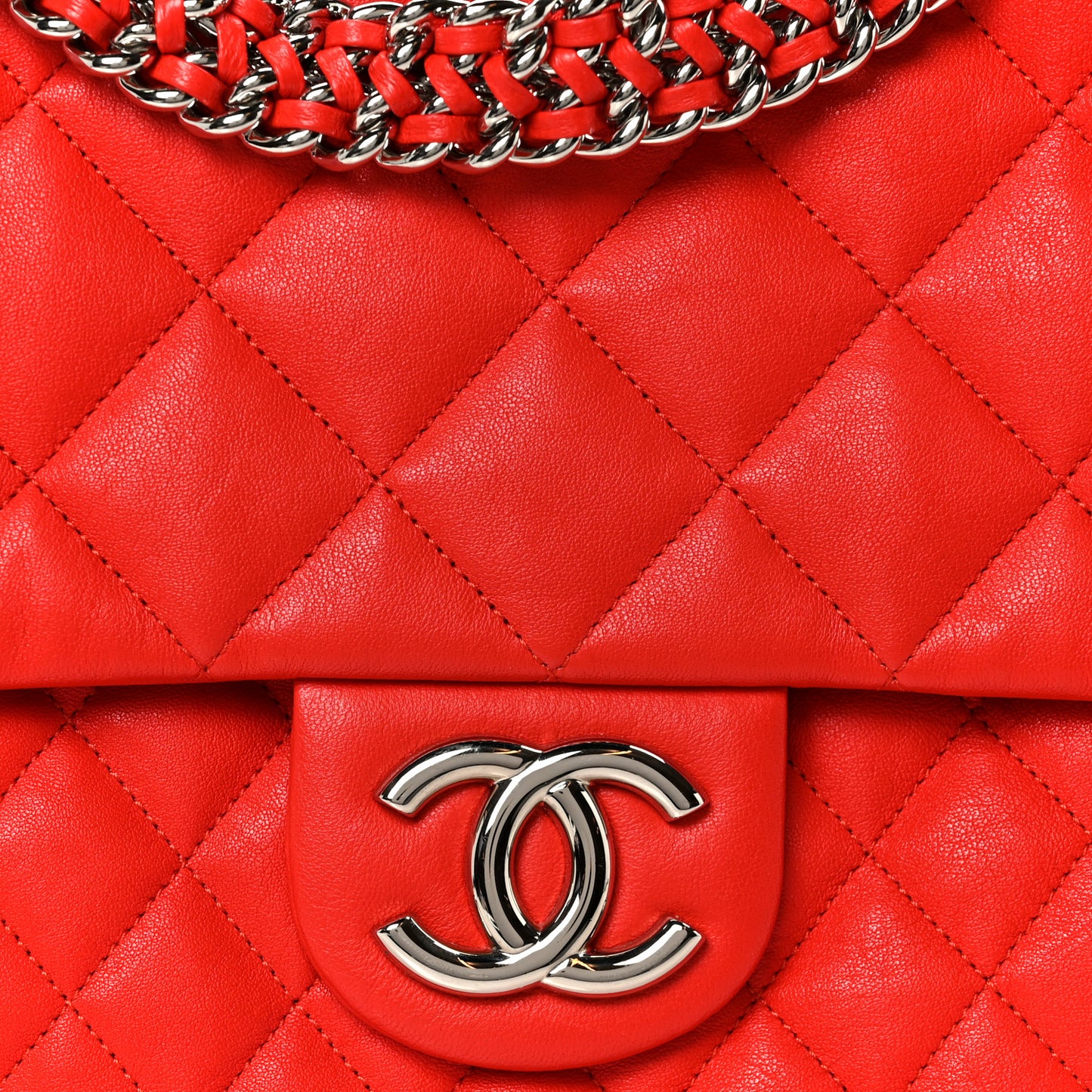 Washed Lambskin Quilted Maxi Chain Around Flap Red