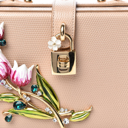 Dolce & Gabbana Lizard Calfskin Embossed Dauphine Tulip Crystal Embellished Box Bag Taupe 9 of 10