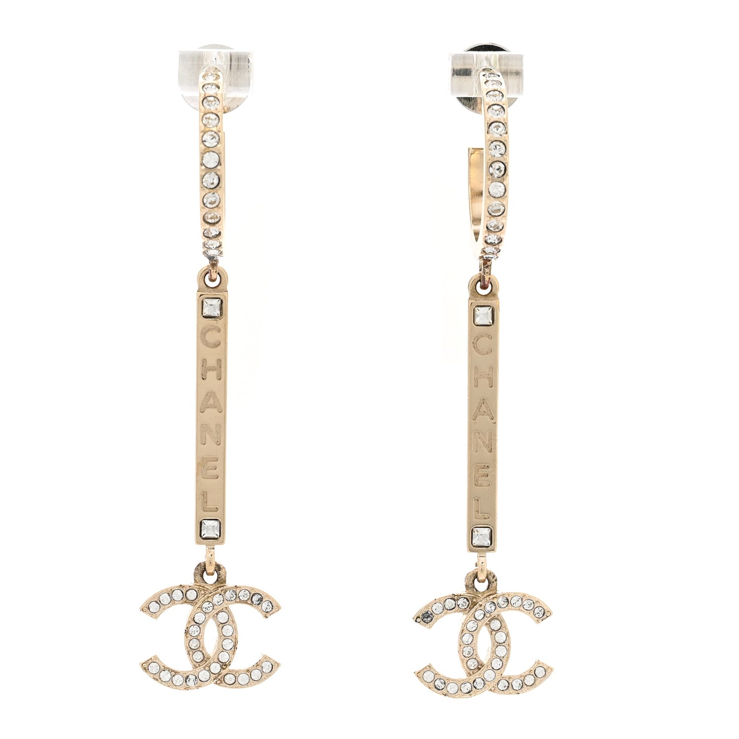 Crystal Lock Symbols Logo CC Hoop Drop Earrings Gold