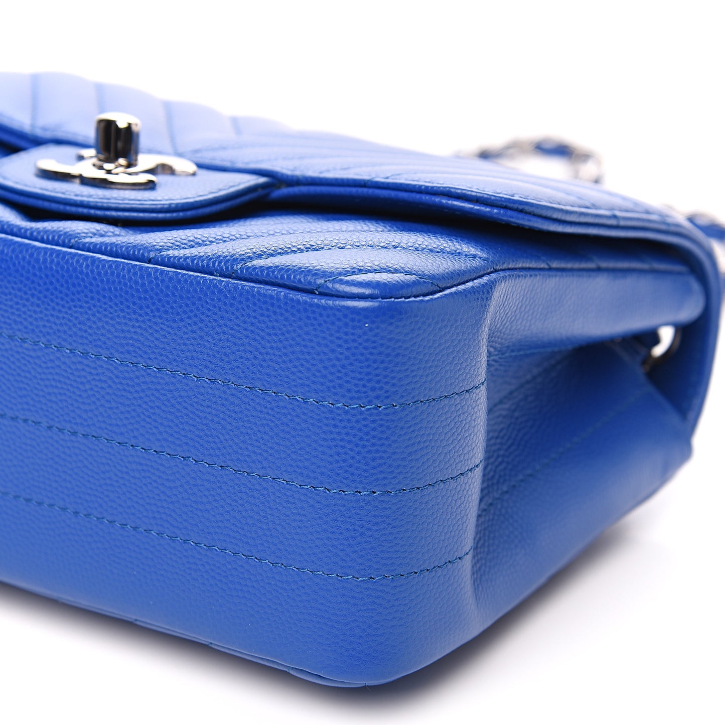 Caviar Chevron Quilted Mini Square Flap Blue