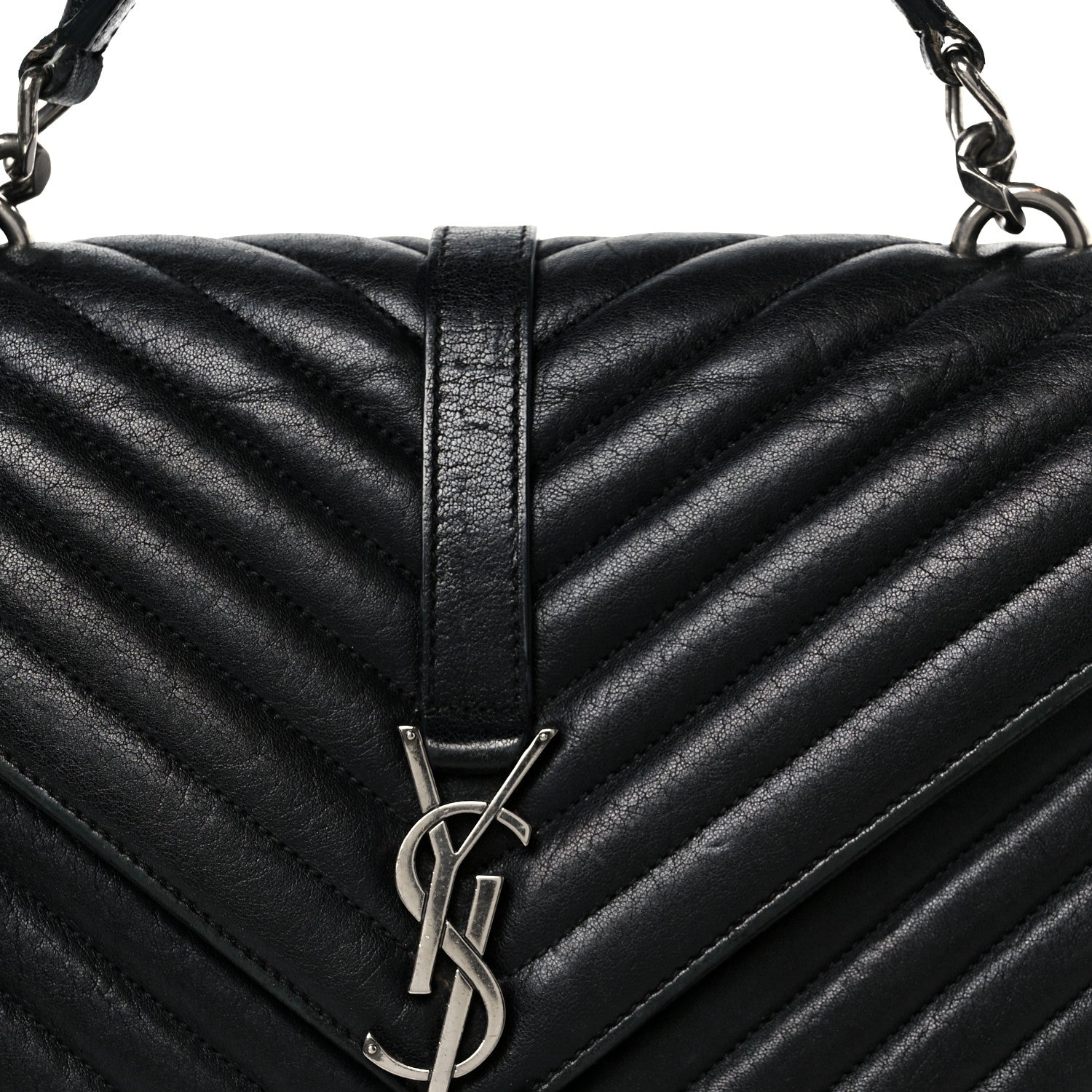 Saint Laurent Sheepskin Matelasse Chevron Monogram Medium College Bag Black 9 of 11