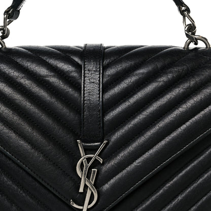 Saint Laurent Sheepskin Matelasse Chevron Monogram Medium College Bag Black 9 of 11