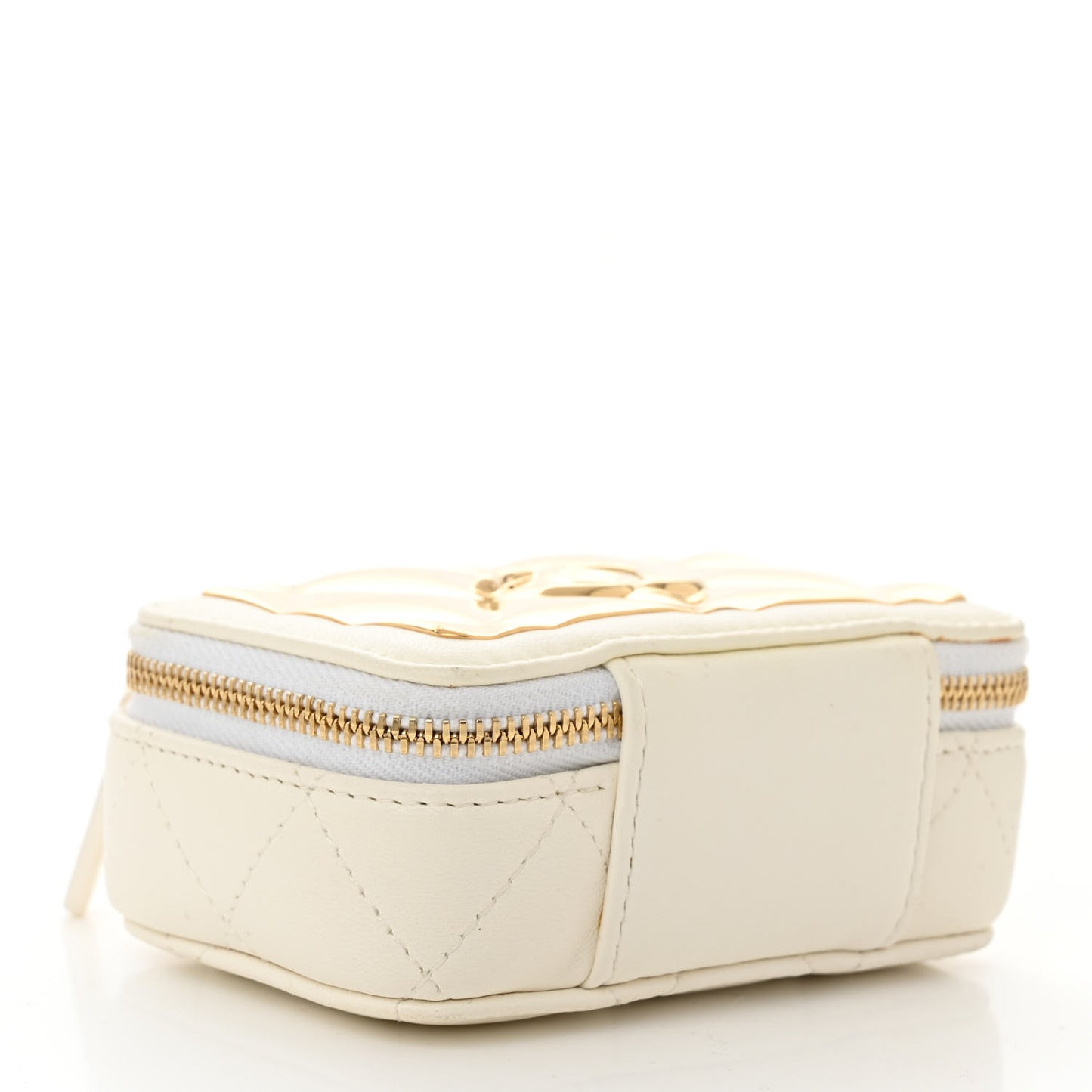 Lambskin Quilted Mini Golden Plate Clutch With Chain White