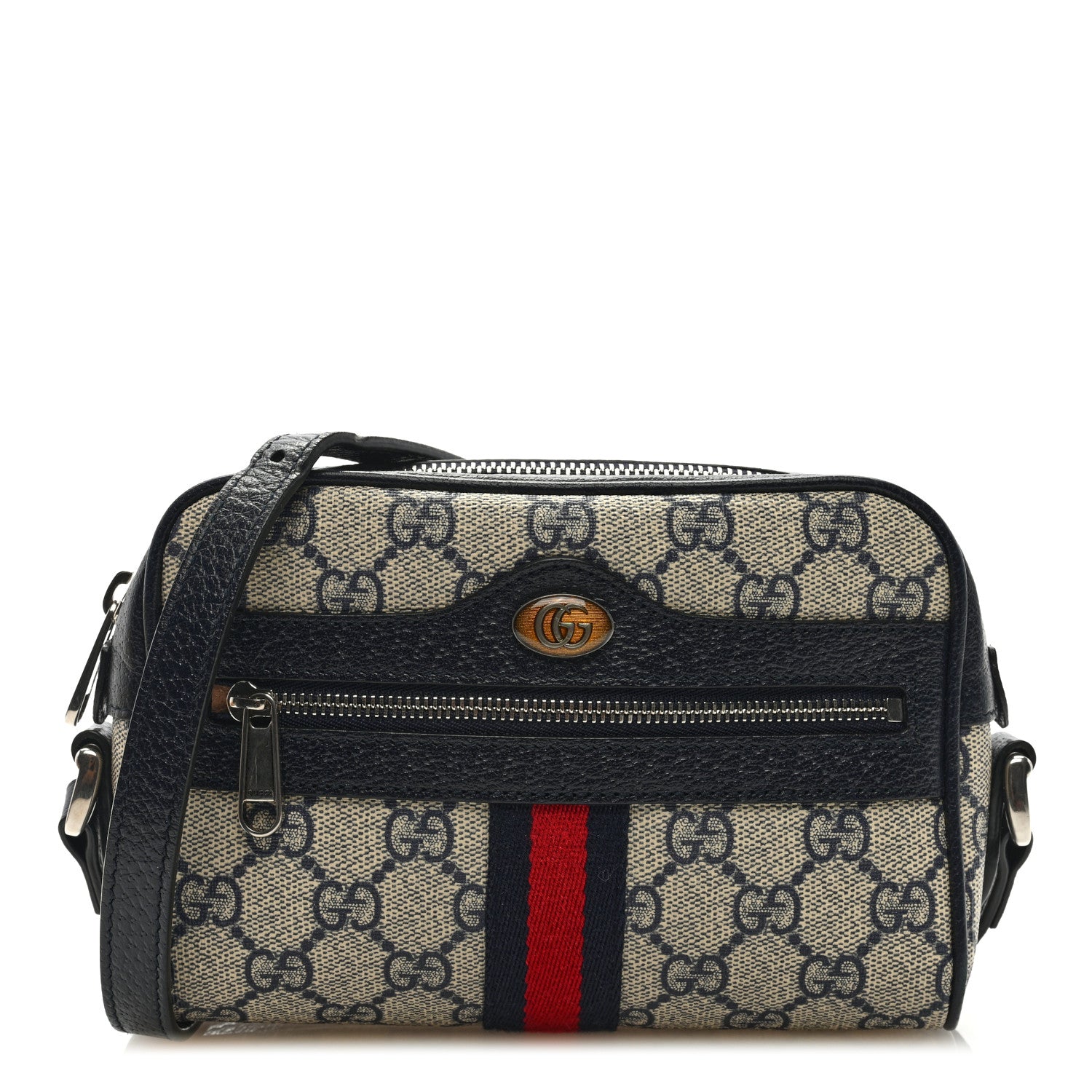Gucci GG Supreme Monogram Textured Dollar Calfskin Web Mini Ophidia Shoulder Bag Beige Blue 1 of 8