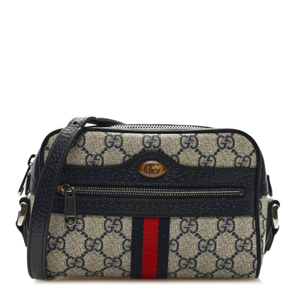 Gucci GG Supreme Monogram Textured Dollar Calfskin Web Mini Ophidia Shoulder Bag Beige Blue 1 of 8