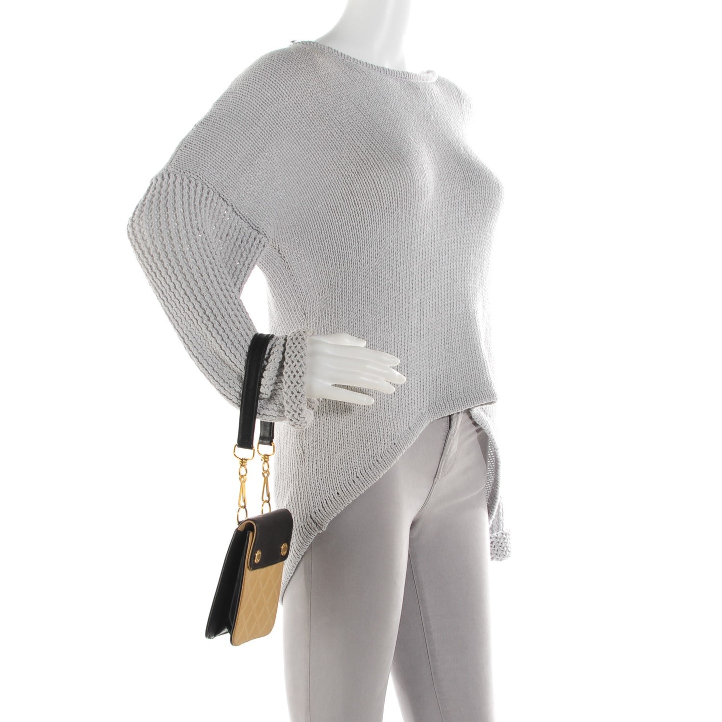 Lambskin Quilted Top Handle Clutch Beige Black