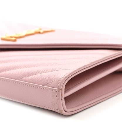 Saint Laurent Grain De Poudre Matelasse Chevron Monogram Chain Wallet Tender Pink 9 of 10
