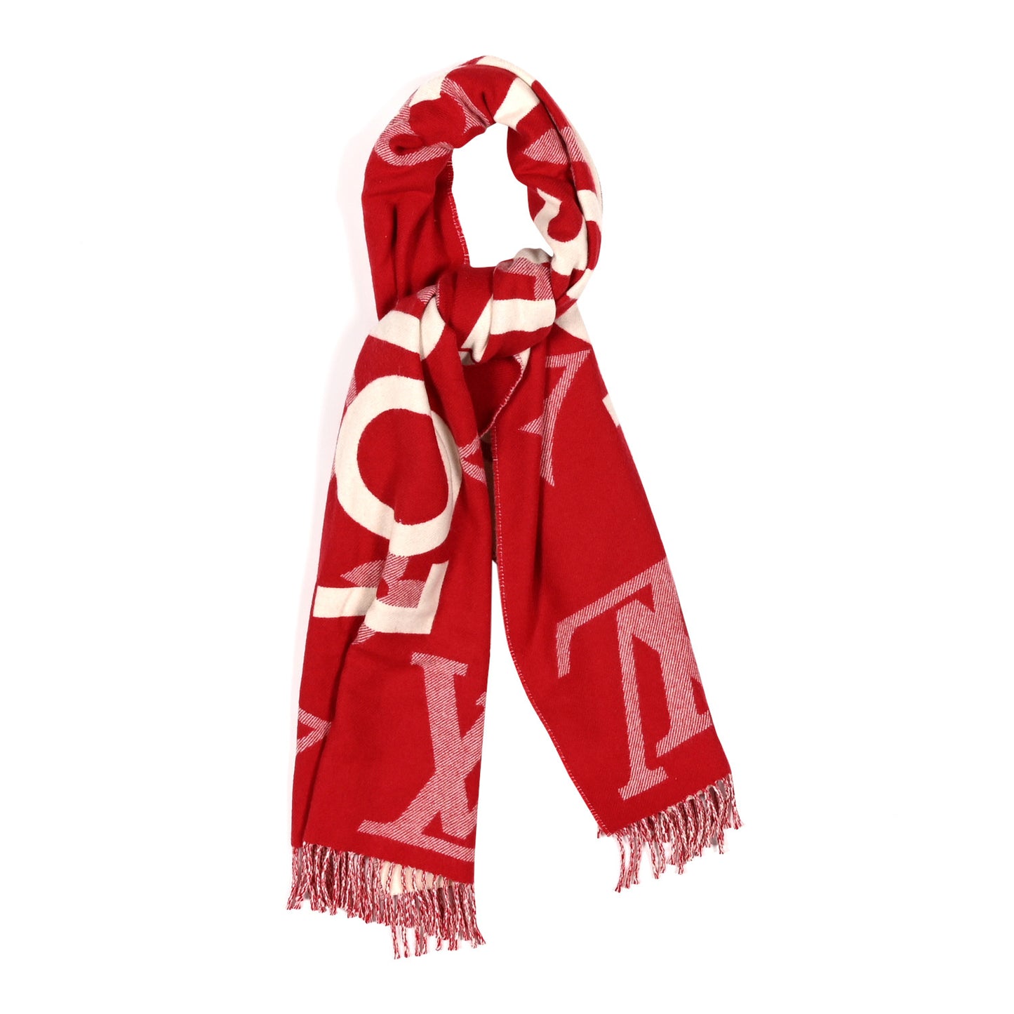 Cashmere Wool Monogram Capital Scarf Rouge