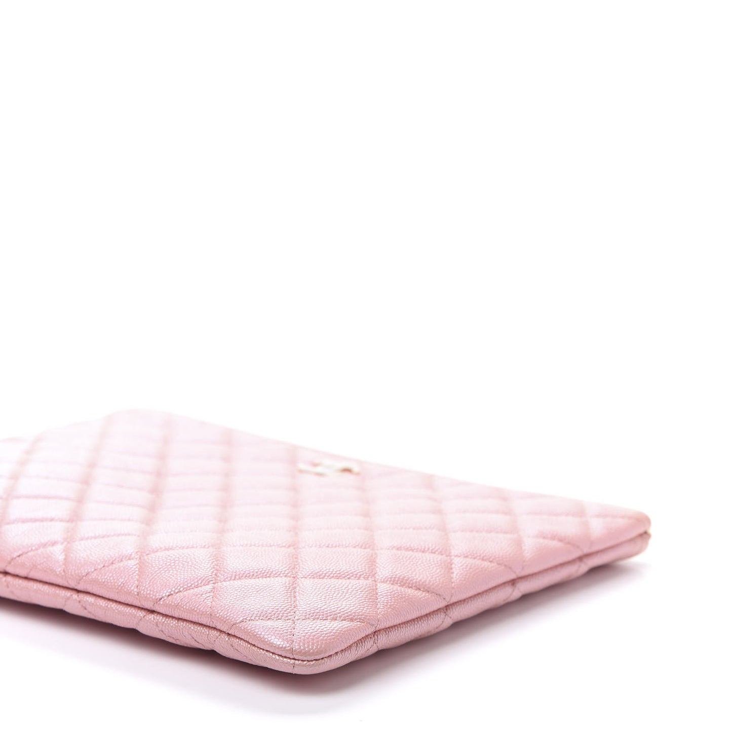Iridescent Caviar Quilted Medium Cosmetic Case Rose Pink