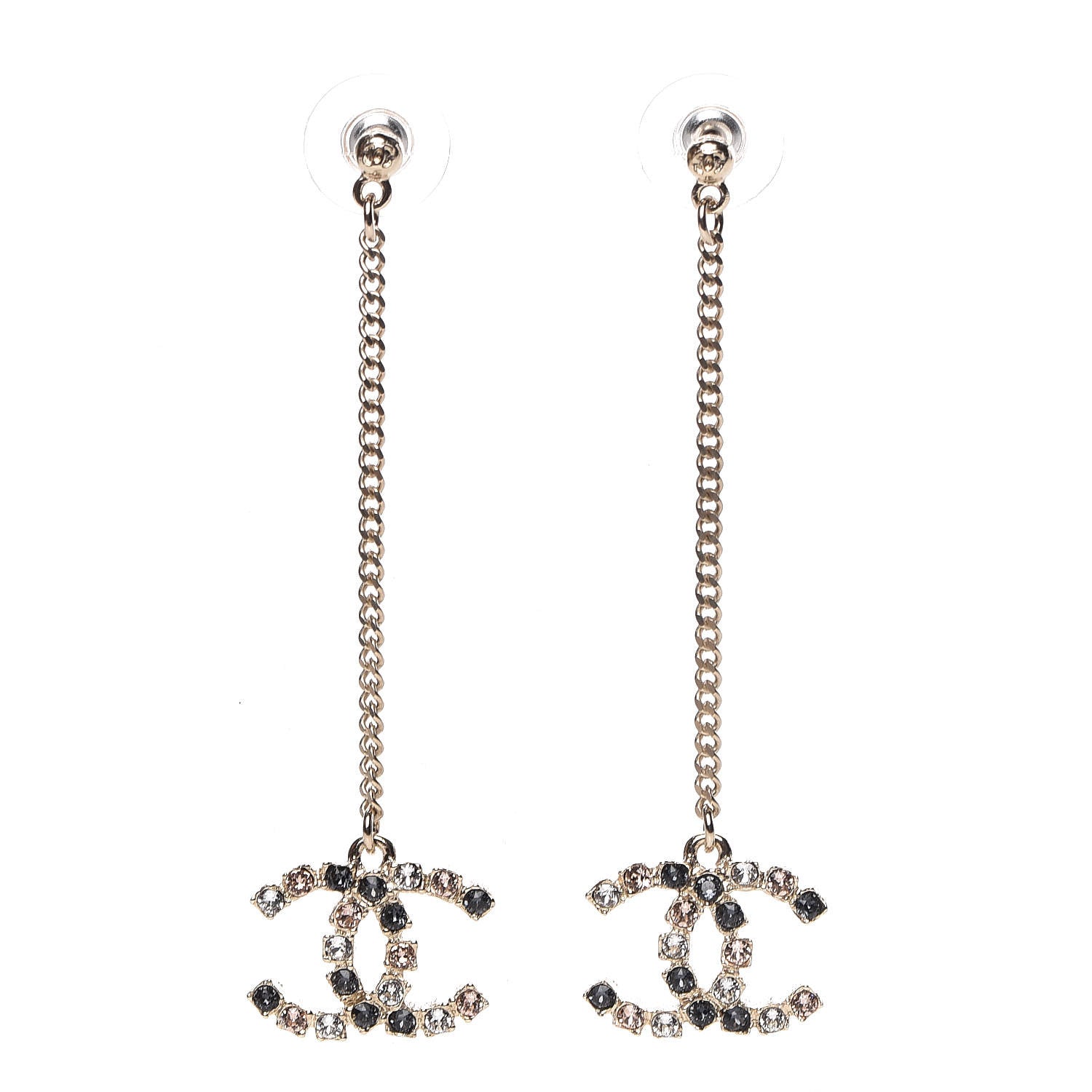 Chanel Crystal CC Drop Earrings Pink Grey Gold 1 of 4