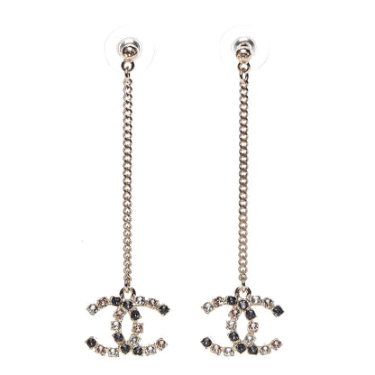 Chanel Crystal CC Drop Earrings Pink Grey Gold 1 of 4