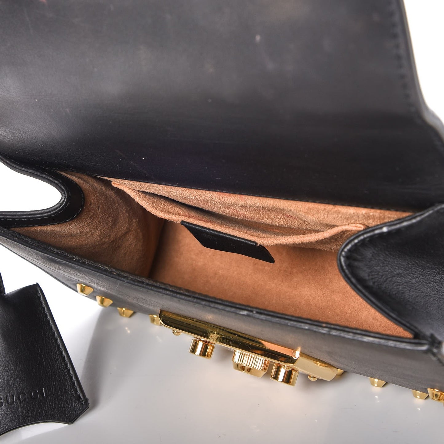 Calfskin Studded Small Padlock Shoulder Bag Black