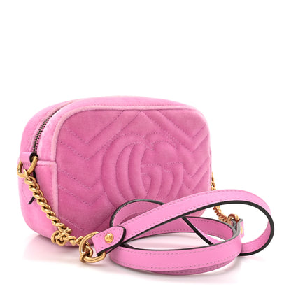 Gucci Velvet Matelasse Marquise Crystals Mini GG Marmont Chain Shoulder Bag Malva 3 of 10