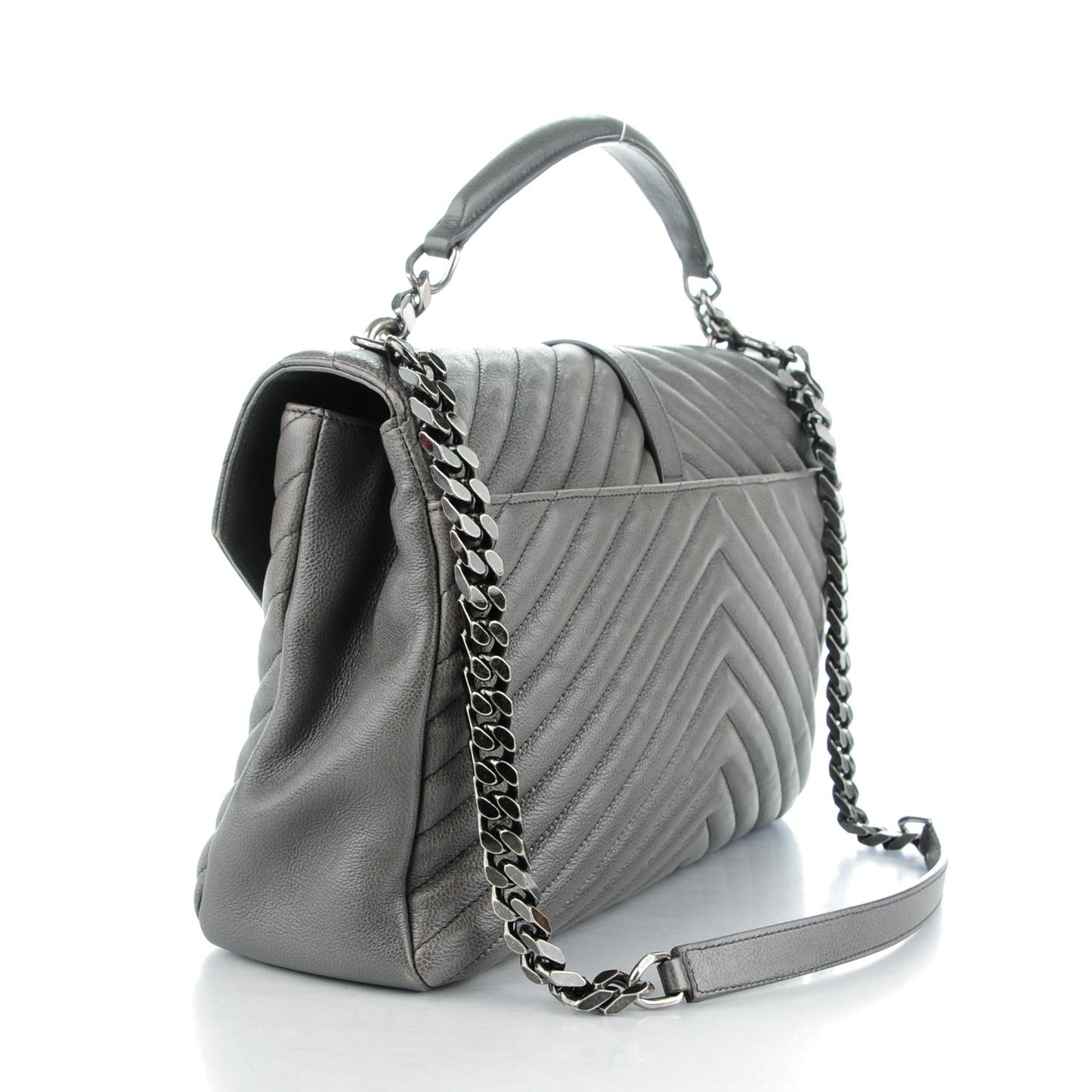Sheepskin Matelasse Chevron Monogram Large College Satchel Dark Anthracite