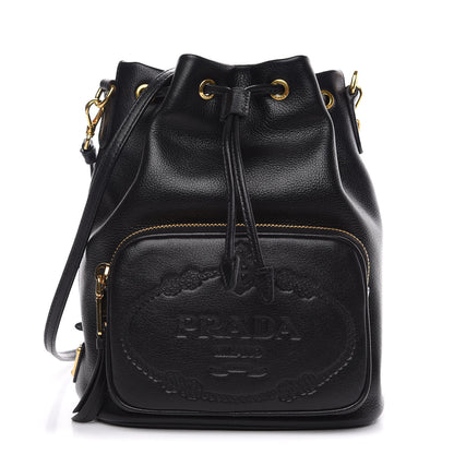 Prada Glace Calfskin Embossed Secchiello Bucket Bag Black 1 of 10