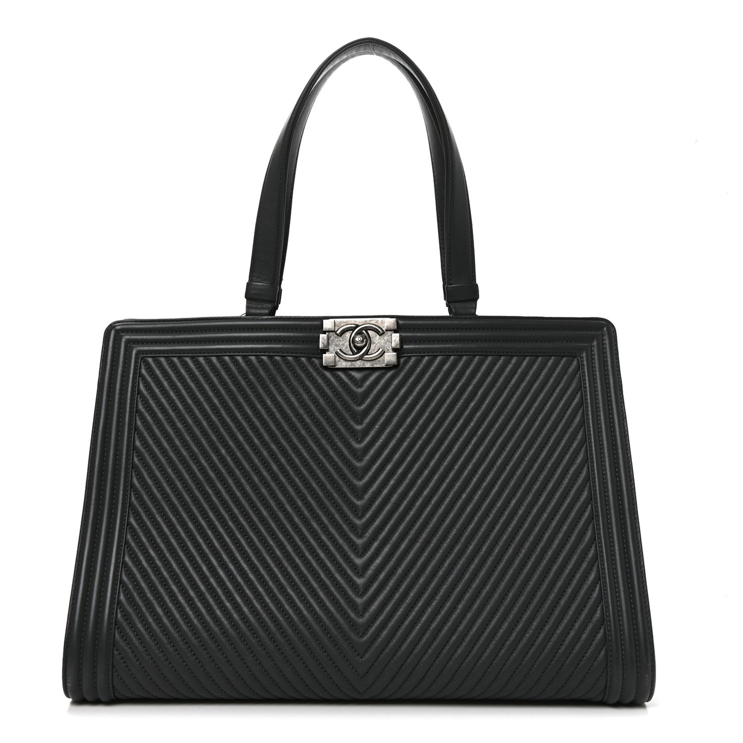 Calfskin Chevron Quilted Boy Shopping Tote Grey