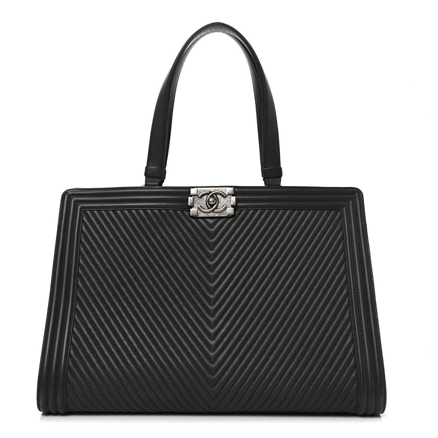 Chanel Calfskin Chevron Quilted Boy Shopping Tote Grey 1 of 10