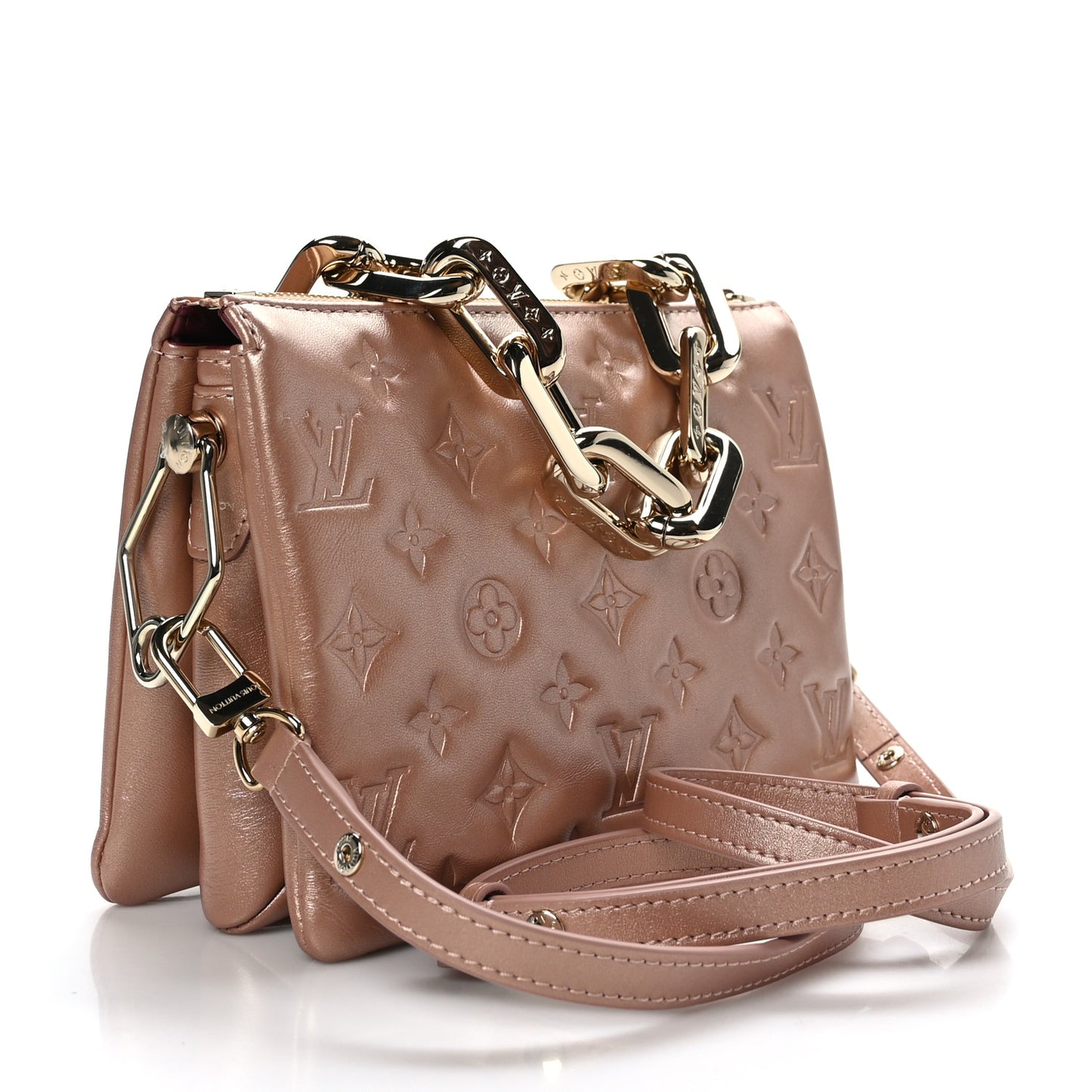 Metallic Lambskin Embossed Monogram Coussin BB Pink Gold