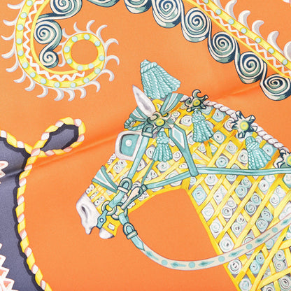 Hermes Silk Carre Paperoles Scarf 90 Orange Anthracite Vert 6 of 6