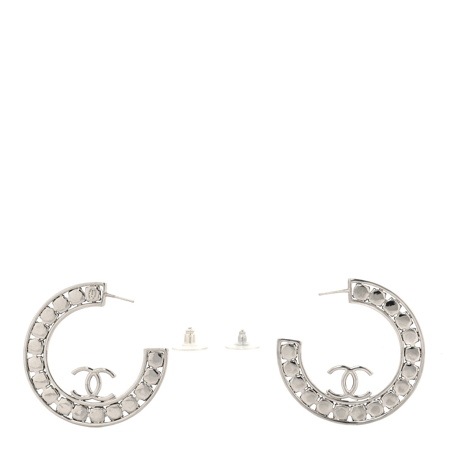Chanel Crystal CC Hoop Earrings Silver 4 of 8