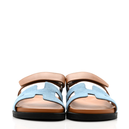 Hermes Denim Calfskin Womens Chypre Sandals 38.5 Bleu Clair Naturel 2 of 9